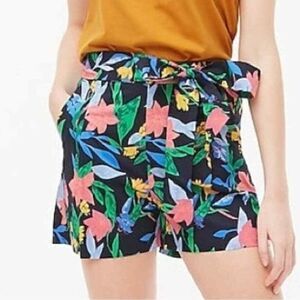 NWT J. Crew Navy Blue Floral Print Tie Waist Shorts Cotton Pockets Style AL595